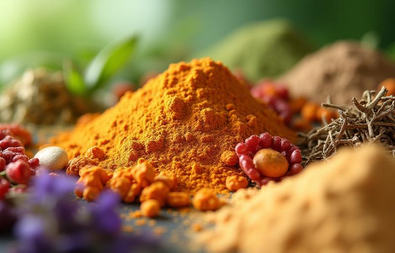 Close up of natural plant ingredients used in cosmetics manufacturing