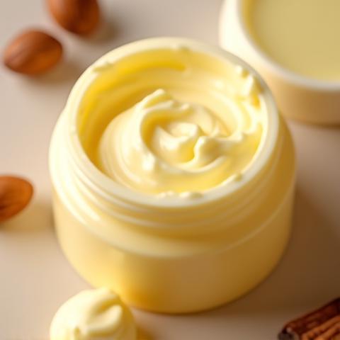 Photo of an open jar of rich, natural body butter